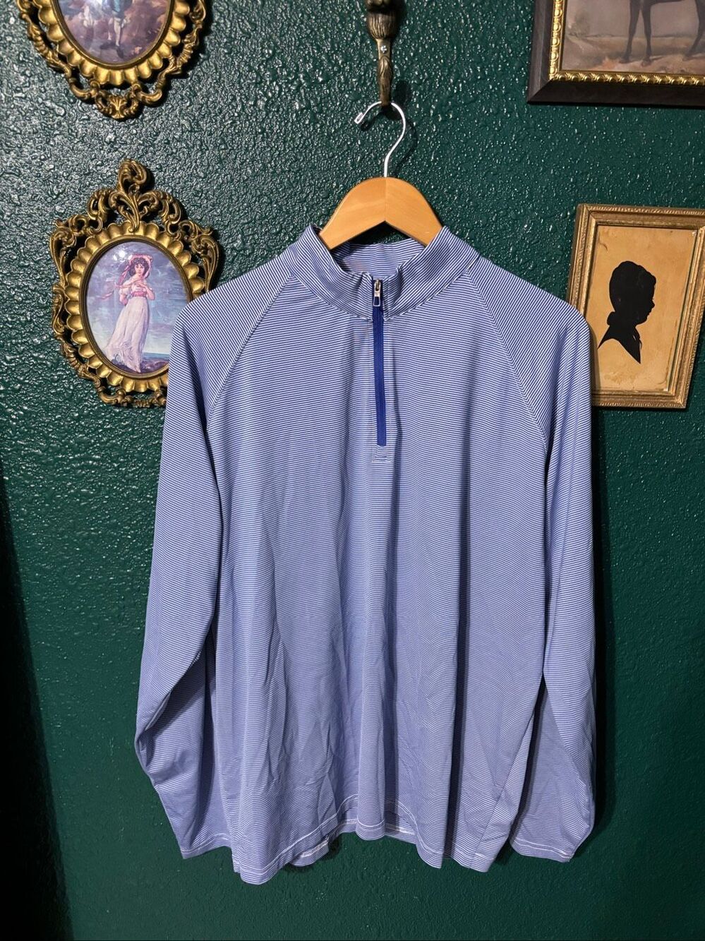 Holderness and Bourne Men's XL Dark Blue White Striped Westland quarter Zip Exce